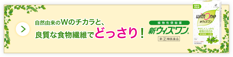 自然由来のWのチカラと、良質な食物繊維でどっさり！ 植物性便秘薬 新ウィズワン 第2類医薬品